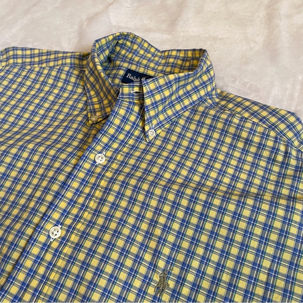 Ralph Lauren Blake Button Down Yellow Plaid Long Sleeve Shirt Logo Sz M